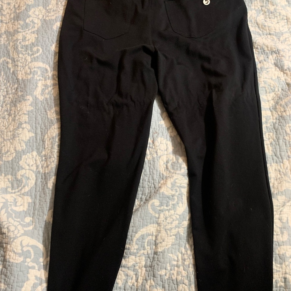Michael Kors Black High-Rise Pants with Branded Button